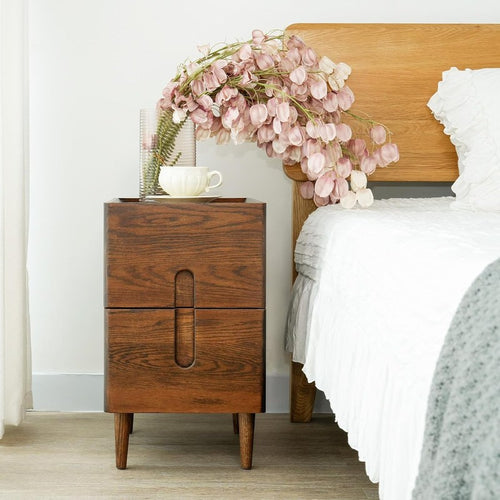 Narrow Nightstand, Mid Century Modern Nightstand,  Walnut - front view