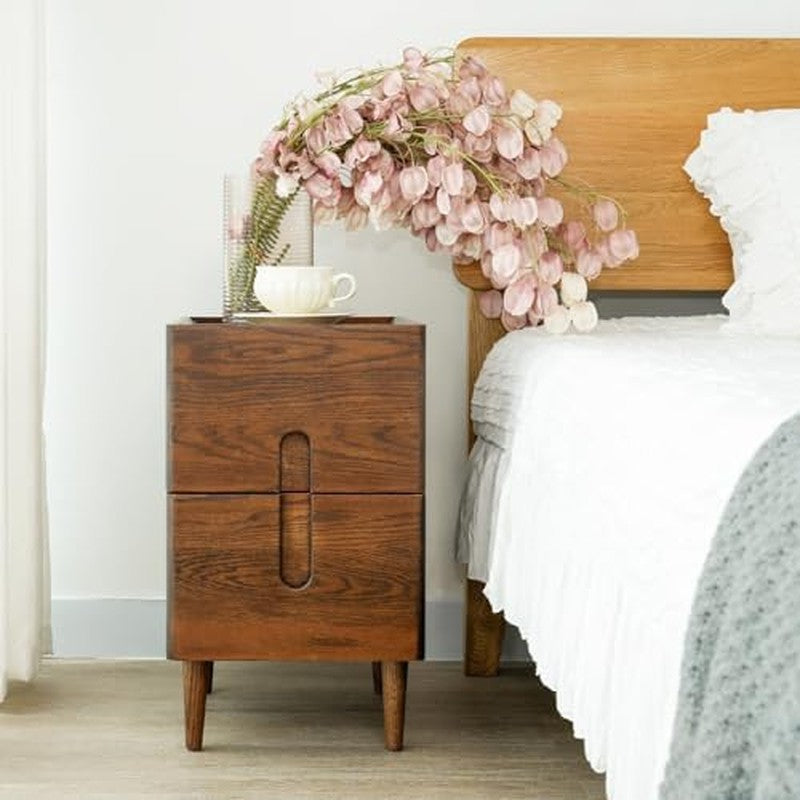 Narrow Nightstand, Mid Century Modern Nightstand,  Walnut - side angle