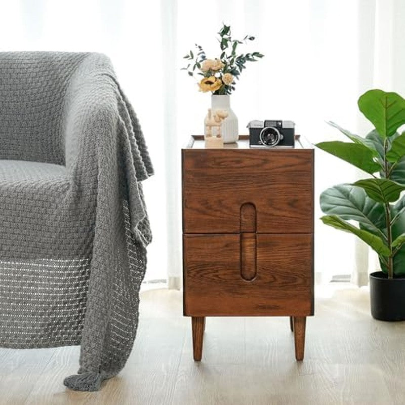 Narrow Nightstand, Mid Century Modern Nightstand,  Walnut - back view