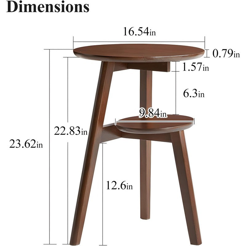 Side Table, 2-Tier Round End Tables Living Room (W Walnut - detail close-up