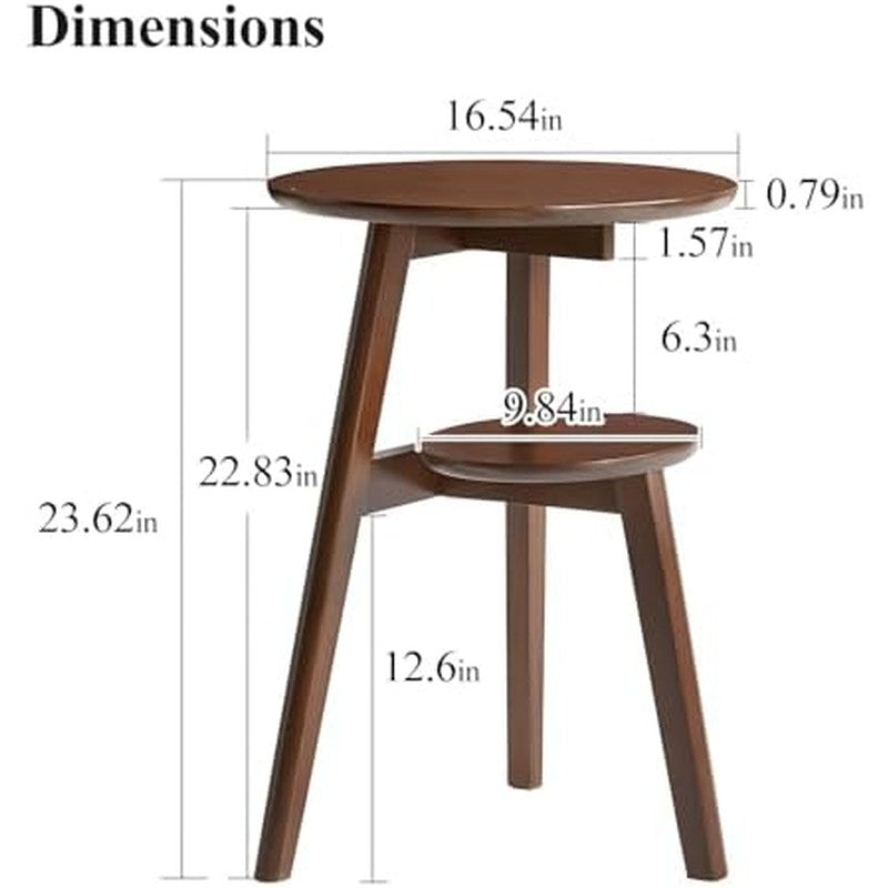 Side Table, 2-Tier Round End Tables Living Room (W Walnut - in use