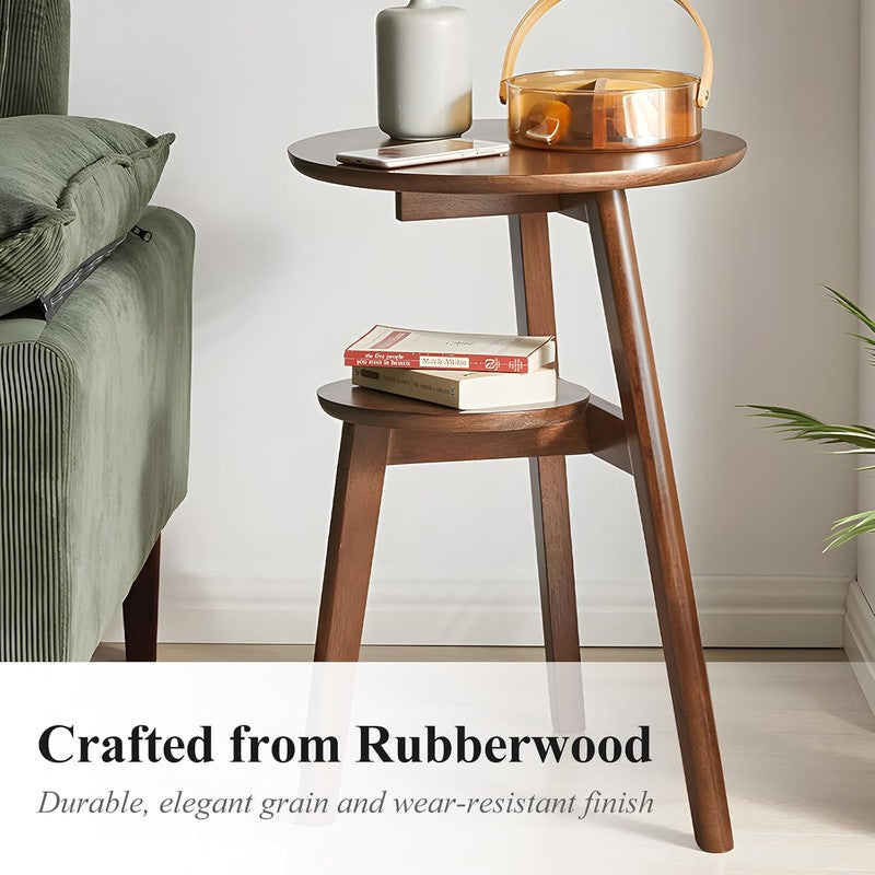 Side Table, 2-Tier Round End Tables Living Room (W Walnut - top view