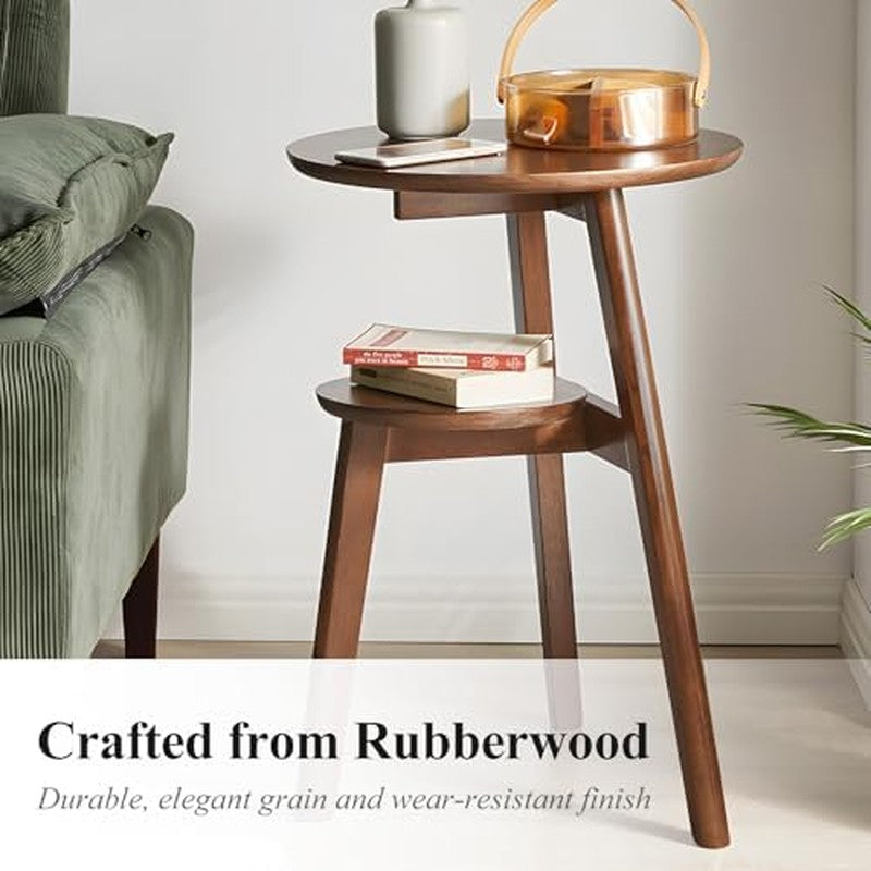 Side Table, 2-Tier Round End Tables Living Room (W Walnut - color detail