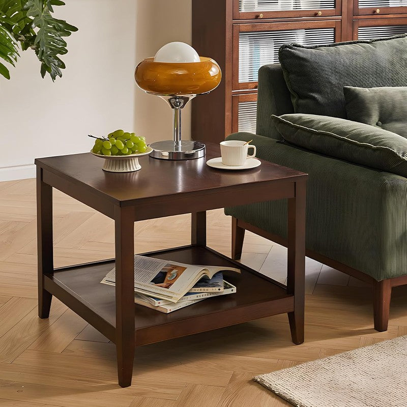 Side Table, Solid Wood Square End Table (Walnut) Walnut - front view