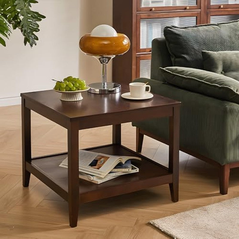 Side Table, Solid Wood Square End Table (Walnut) Walnut - side angle