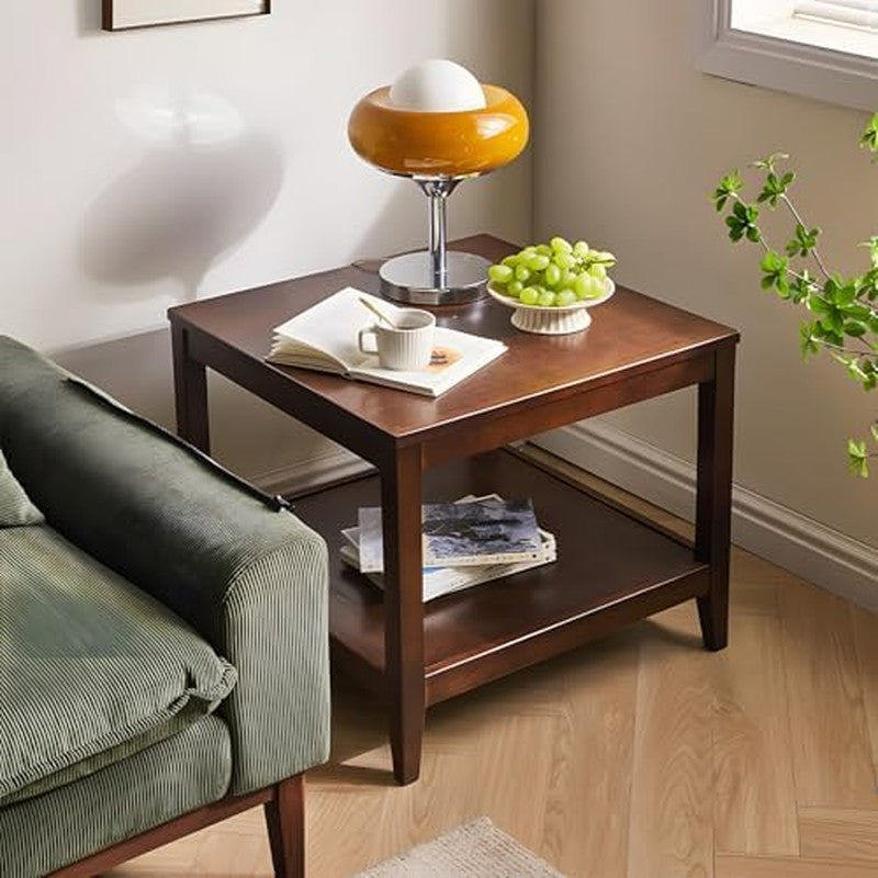 Side Table, Solid Wood Square End Table (Walnut) Walnut - back view