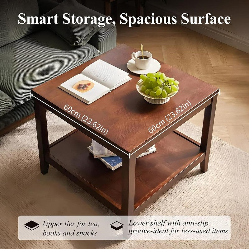 Side Table, Solid Wood Square End Table (Walnut) Walnut - top view