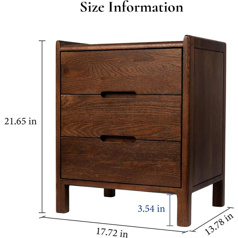 Nightstand, Solid Wood Small End Table w/3 Drawers Walnut - detail close-up