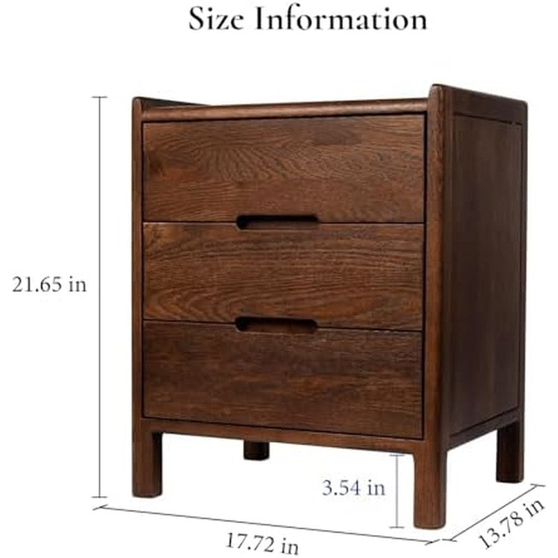 Nightstand, Solid Wood Small End Table w/3 Drawers Walnut - in use