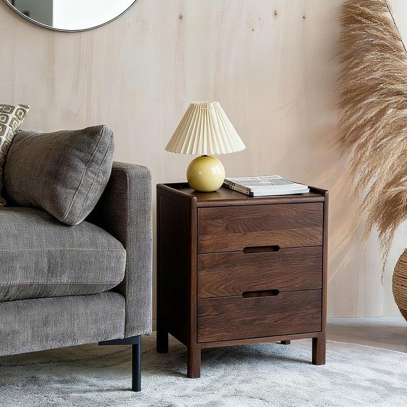 Nightstand, Solid Wood Small End Table w/3 Drawers Walnut - fabric and fit