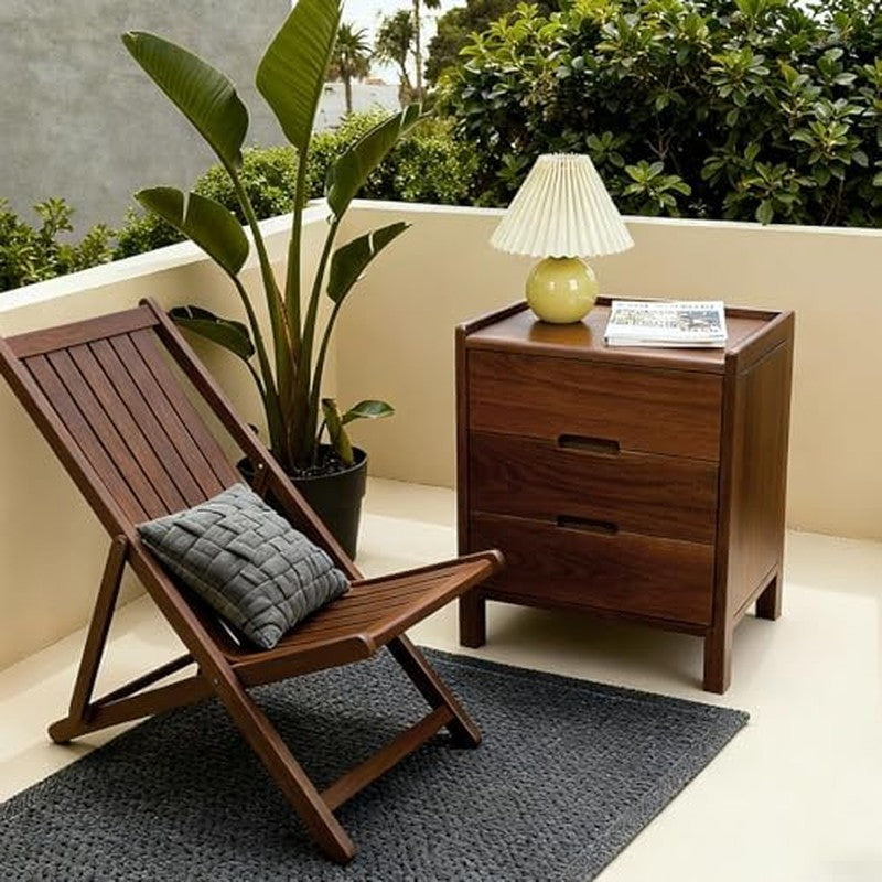 Nightstand, Solid Wood Small End Table w/3 Drawers Walnut - color detail